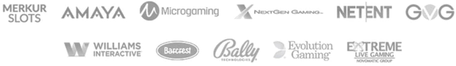 Merkur Slots, Amaya, Microgaming, NextGen Gaming, NetEnt, GVG, Williams Interactive, Barcrest, Bally, Evolution Gaming, Extreme Live Gaming Novomatic Group
